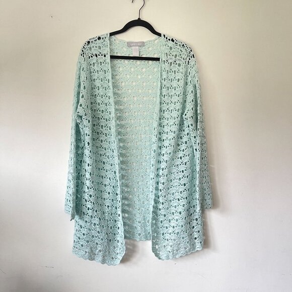 Modern Soul Size XL Linen Blend Crochet Knit Open Cardigan Sweater Long Sleeve - Picture 4 of 8